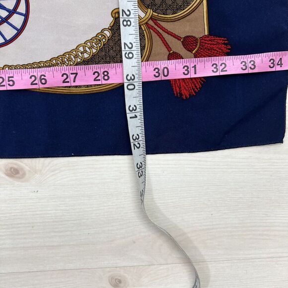 Vintage Scarf Silk Victorian Horse Carriage 34” Square Navy Blue Red Equestrian - Picture 7 of 7